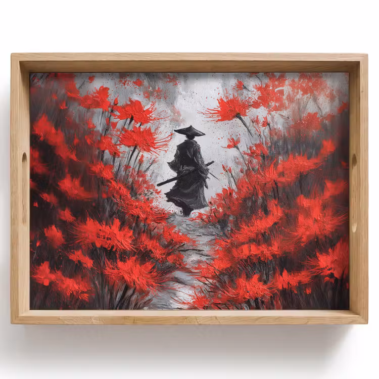 Rode bloemen - mistig - Man Dienblad Rechthoek middel -z3d_shopping