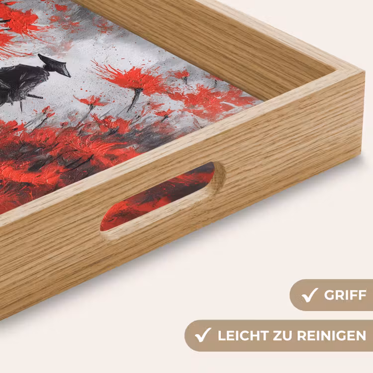 Rode bloemen - mistig - Man Dienblad Rechthoek middel -USP_HandgreepDE