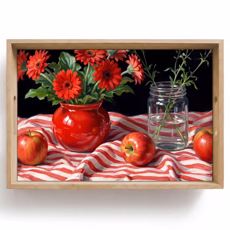 Tablett - Rote Blumen – Vase - Rode bloemen - Vaas Dienblad Rechthoek middel