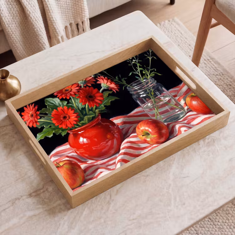 Tablett - Rote Blumen – Vase - Rode bloemen - Vaas Dienblad Rechthoek middel