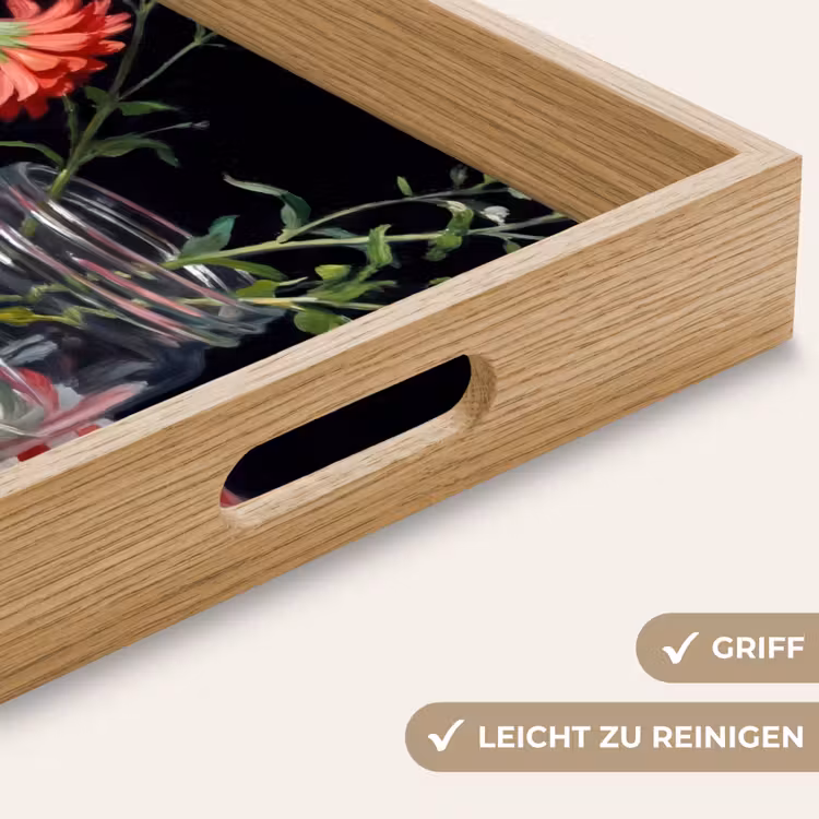 Tablett - Rote Blumen – Vase - Rode bloemen - Vaas Dienblad Rechthoek middel