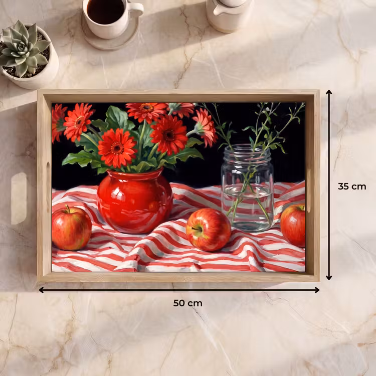Tablett - Rote Blumen – Vase - Rode bloemen - Vaas Dienblad Rechthoek middel