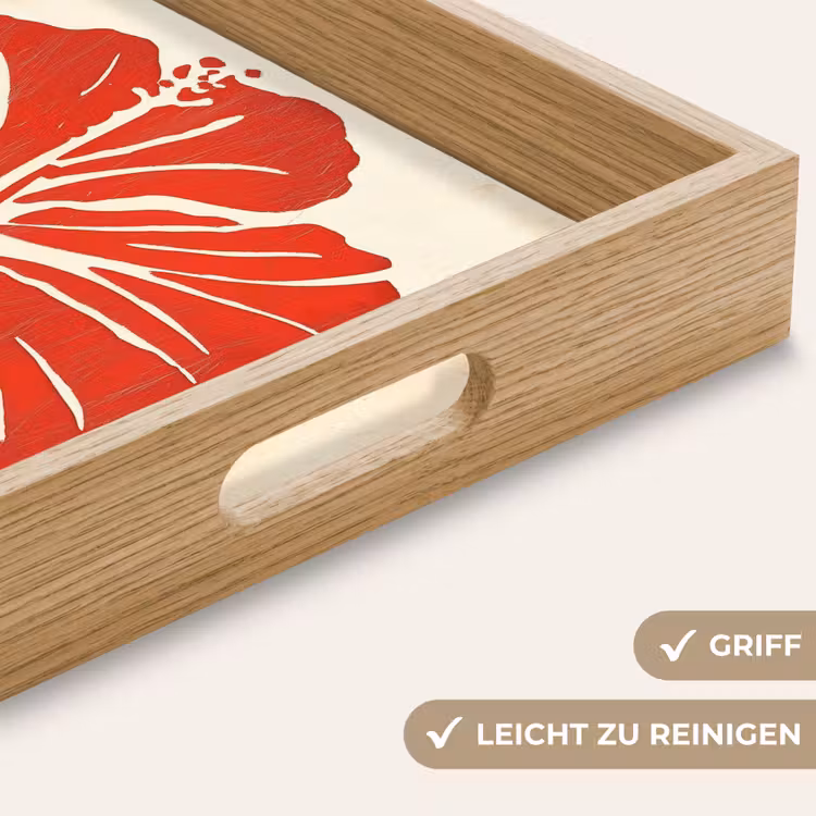 Rode hibiscusbloem - Textuur achtergrond - Beige Dienblad Rechthoek middel -USP_HandgreepDE