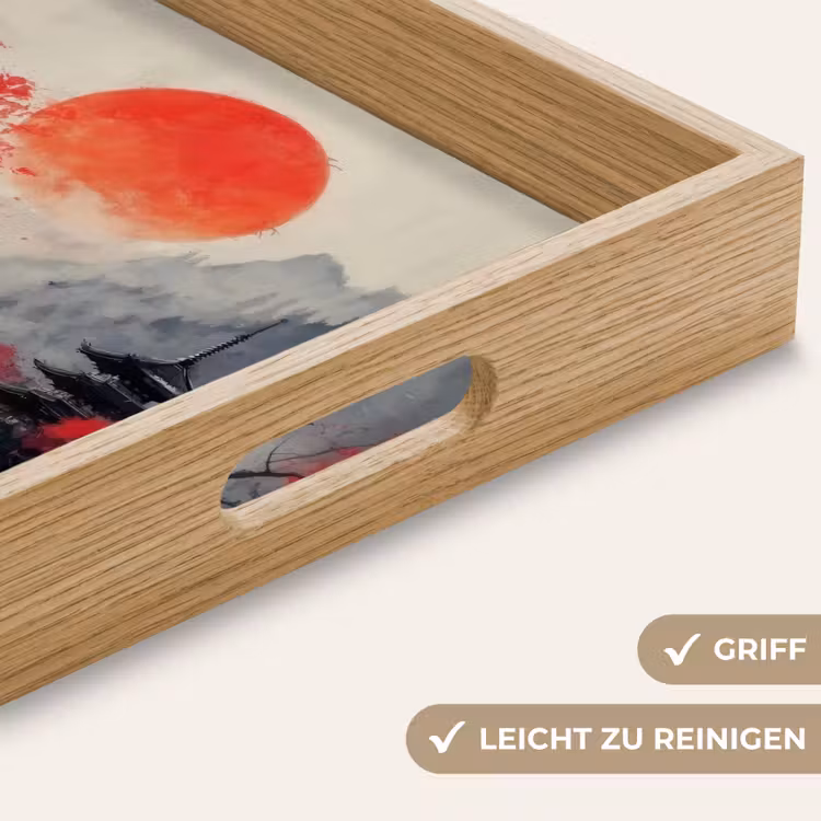 Rode zon - Rivier - brug - Bomen Dienblad Rechthoek middel -USP_HandgreepDE