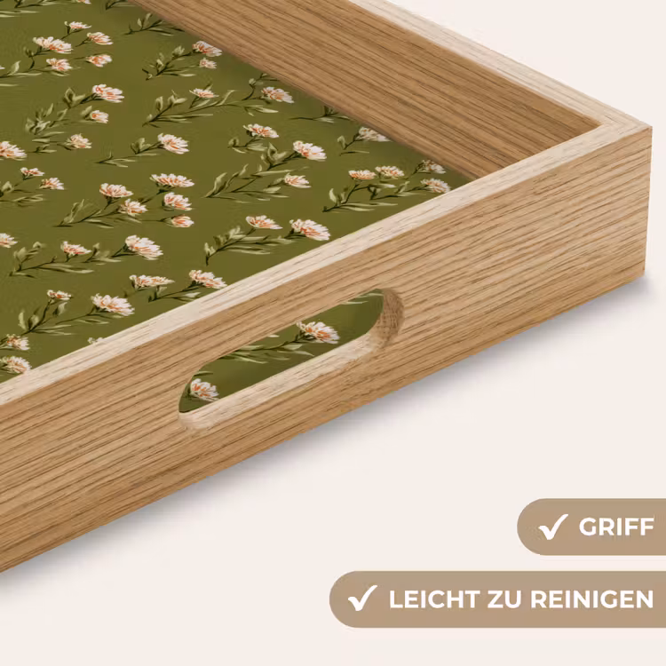 Landelijk - Bloemen - Groen Dienblad Rechthoek middel 911 -USP_HandgreepDE