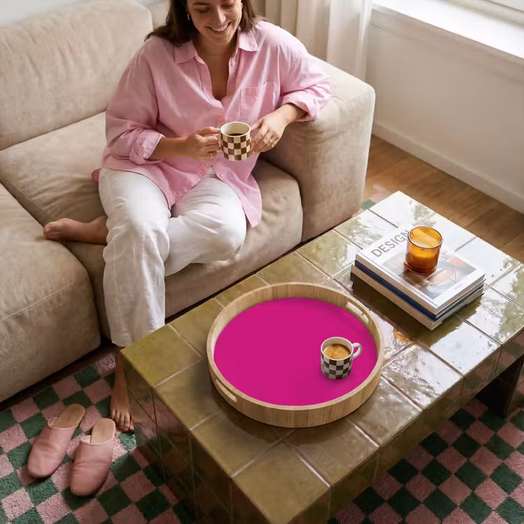 Velvet - Magenta - Roze Dienblad Rond middel 914 -sfeer3