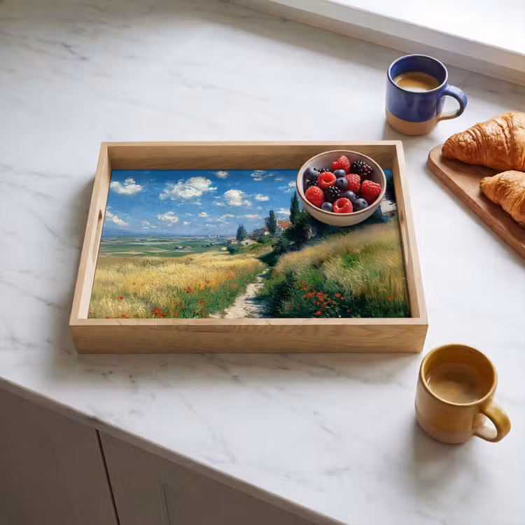 Zandpad - Huis - Bomen - Grasveld Dienblad Rechthoek middel -sfeer2