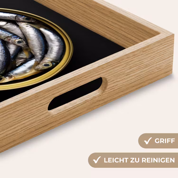 Sardines - Vissen - Rond - Zwart Dienblad Rechthoek middel -USP_HandgreepDE