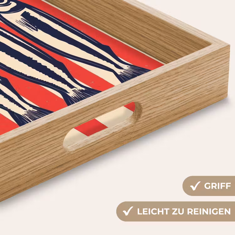 Sardines - Rood en beige strepen Dienblad Rechthoek middel -USP_HandgreepDE