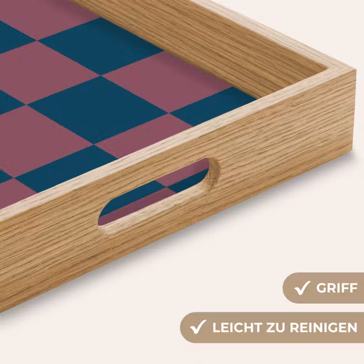 Schaakbord print - Blauw - Rood - Blokjes Dienblad Rechthoek middel -USP_HandgreepDE