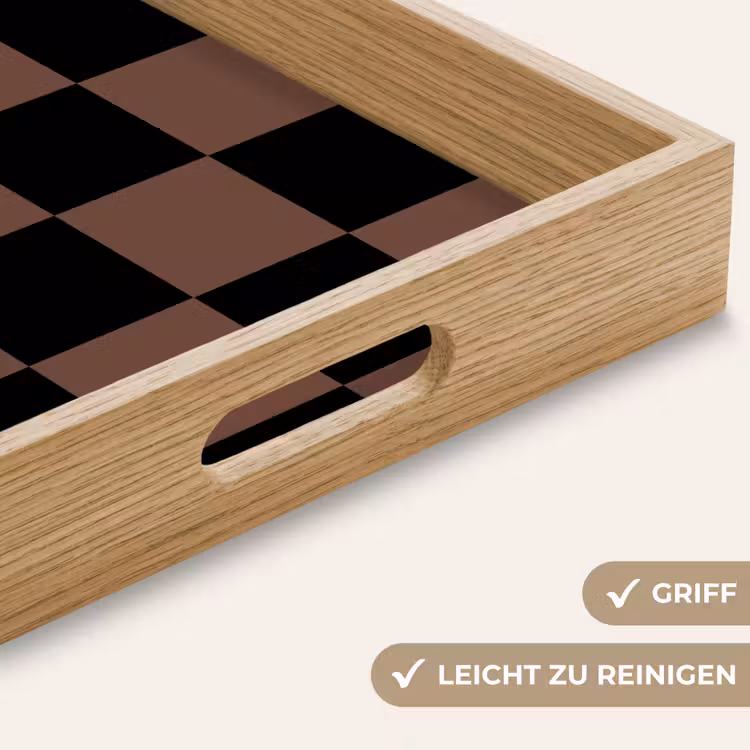 Schaakbord print - Bruin - Zwart - Blokjes Dienblad Rechthoek middel -USP_HandgreepDE