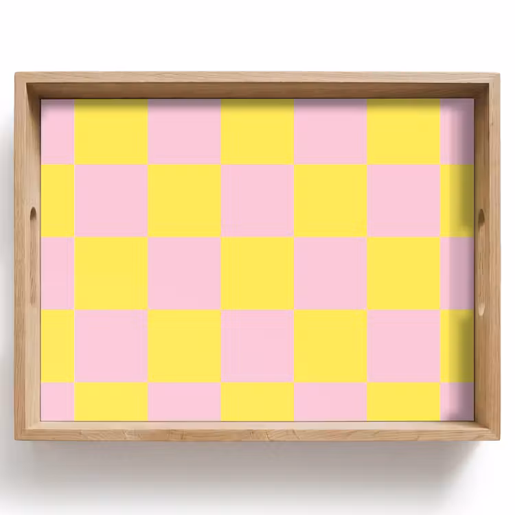 Schaakbord patroon - Geel - Roze - Blokjes Dienblad Rechthoek middel -z3d_shopping