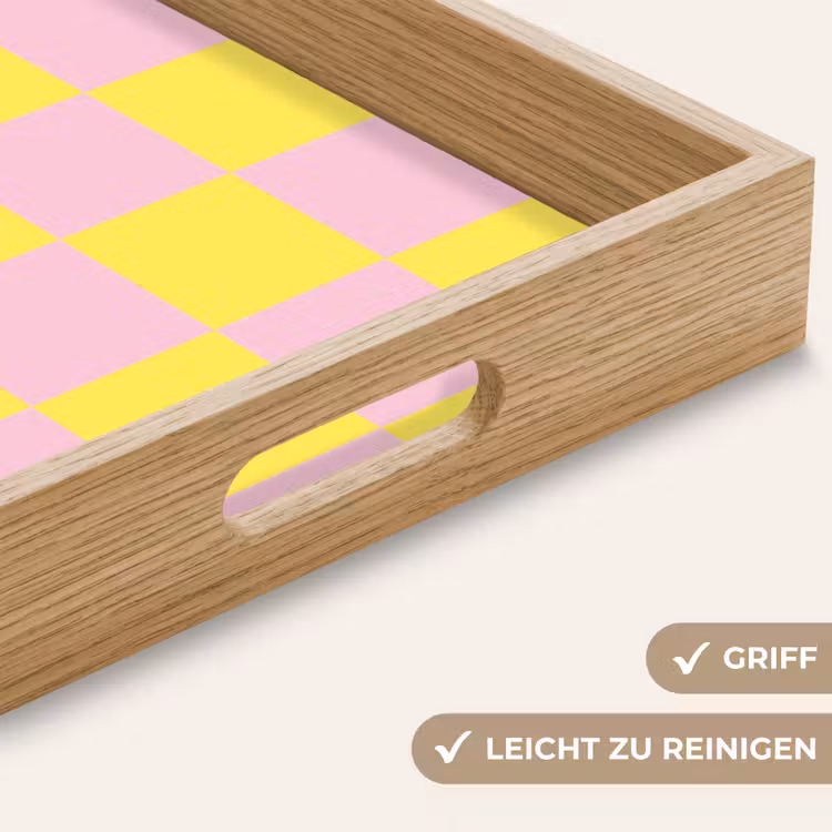 Schaakbord patroon - Geel - Roze - Blokjes Dienblad Rechthoek middel -USP_HandgreepDE