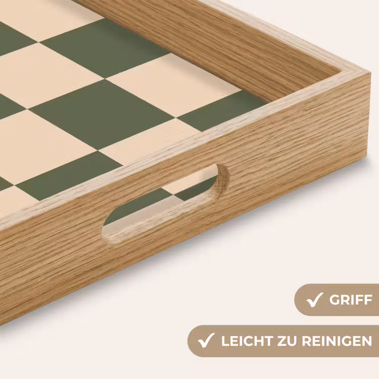 Schaakbord print - Groen - Beige - Blokjes Dienblad Rechthoek middel -USP_HandgreepDE