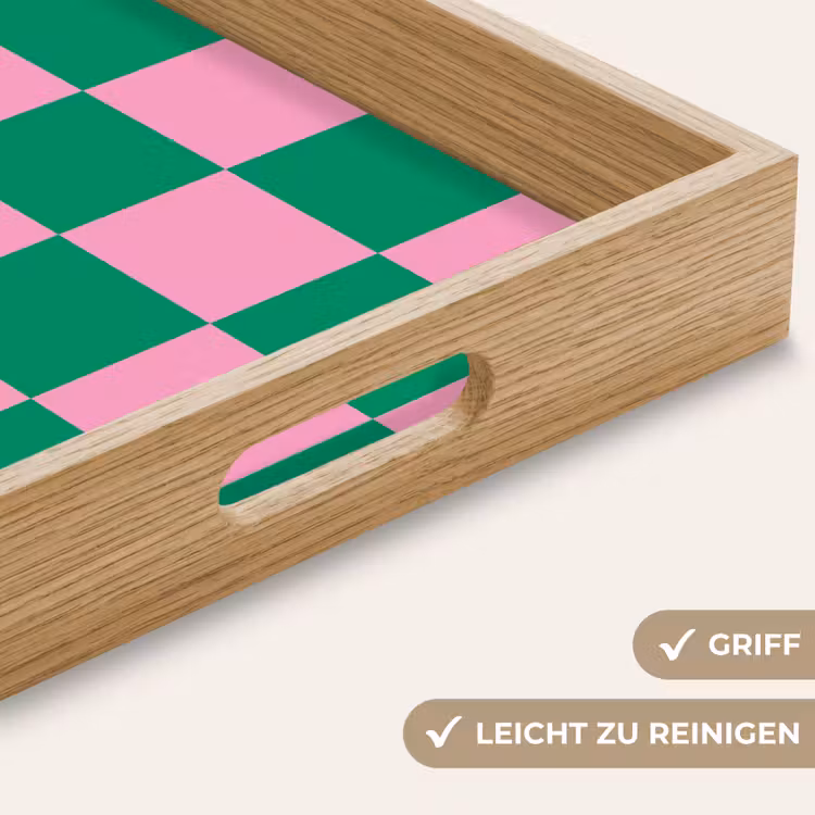 Schaakbord patroon - Groen - Roze - Blokjes Dienblad Rechthoek middel -USP_HandgreepDE