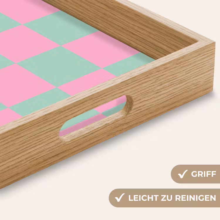 Schaakbord patroon - Groen - Roze - Blokjes Dienblad Rechthoek middel -USP_HandgreepDE