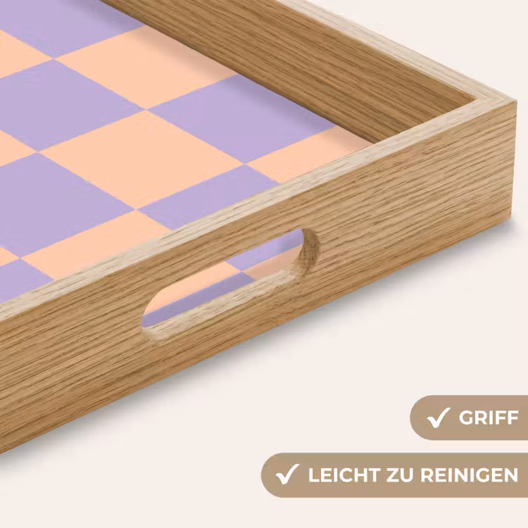 Schaakbord patroon - Paars - Roze - Blokjes Dienblad Rechthoek middel -USP_HandgreepDE