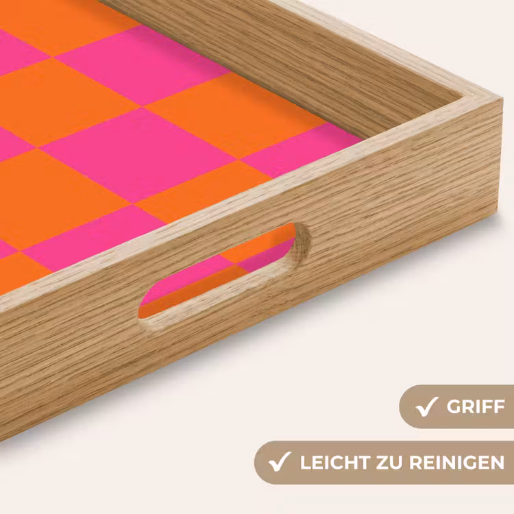 Schaakbord print - Oranje - Roze - Blokjes Dienblad Rechthoek middel -USP_HandgreepDE