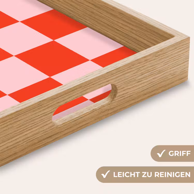 Schaakbord patroon - Rood - Roze - Blokjes Dienblad Rechthoek middel -USP_HandgreepDE