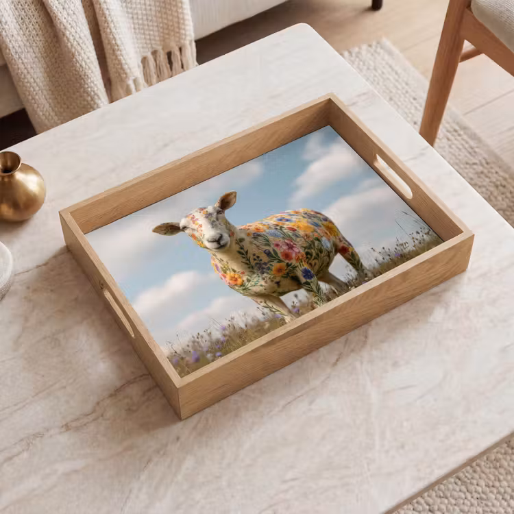 Schaap - Bloemen - Weide Dienblad Rechthoek middel -sfeer1