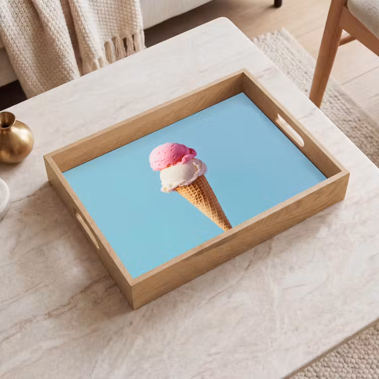 Bolletjes - Schepijs - Hoorntje - Blauw Dienblad Rechthoek middel -sfeer1
