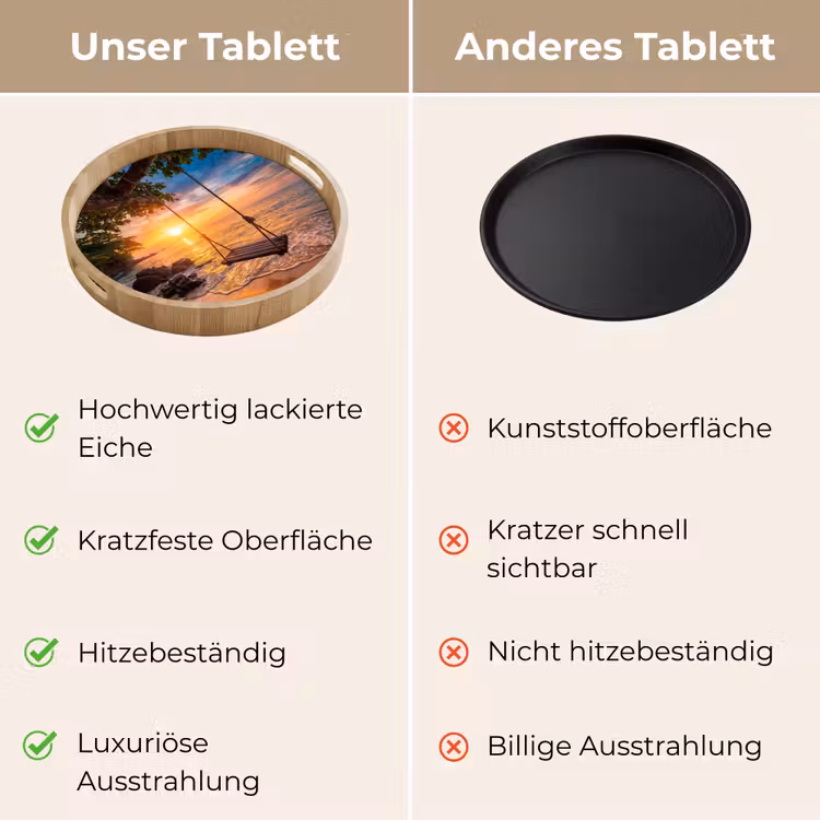 Schommel - Strand - Zonsondergang - Natuur - Oranje Dienblad Rond middel -USP_VergelijkingDE