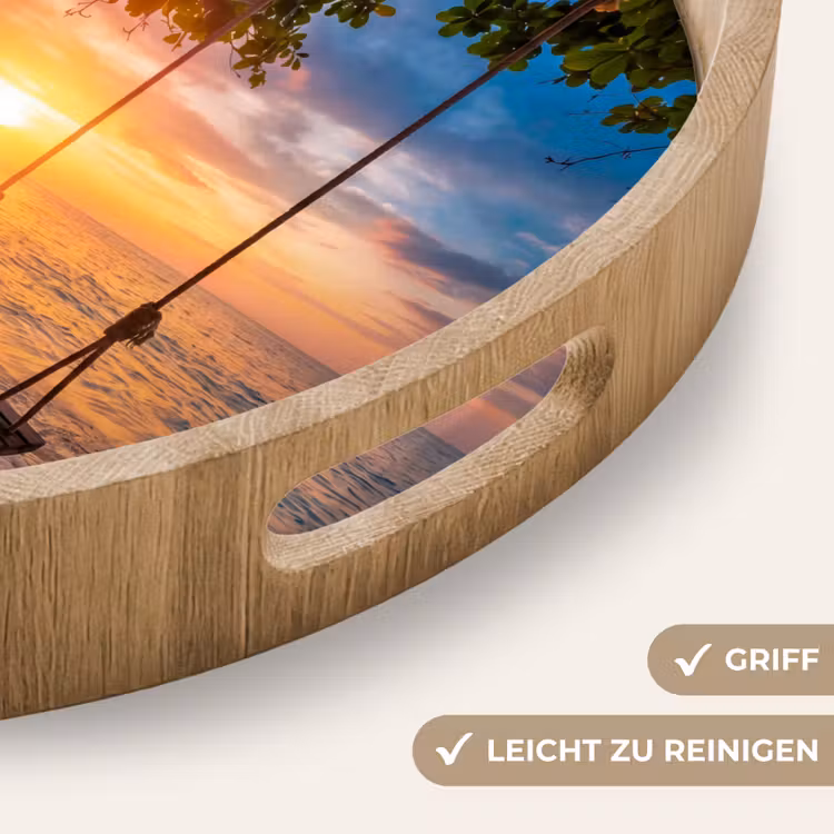 Schommel - Strand - Zonsondergang - Natuur - Oranje Dienblad Rond middel -USP_HandgreepDE