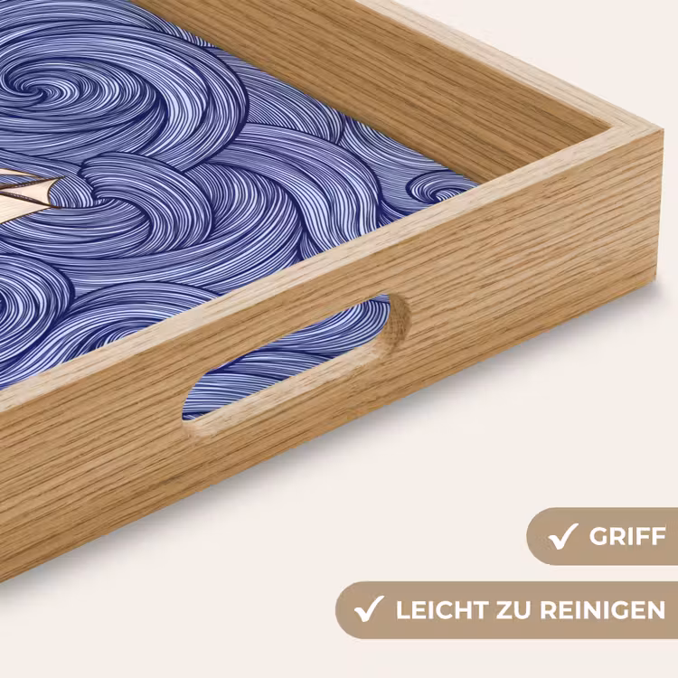 Schip - Golven - Zee - Illustratie - Blauw Dienblad Rechthoek middel -USP_HandgreepDE