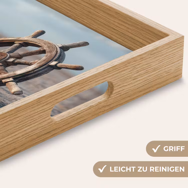 Scheepsstuur - Hout - Bruin - Zand Dienblad Rechthoek middel -USP_HandgreepDE