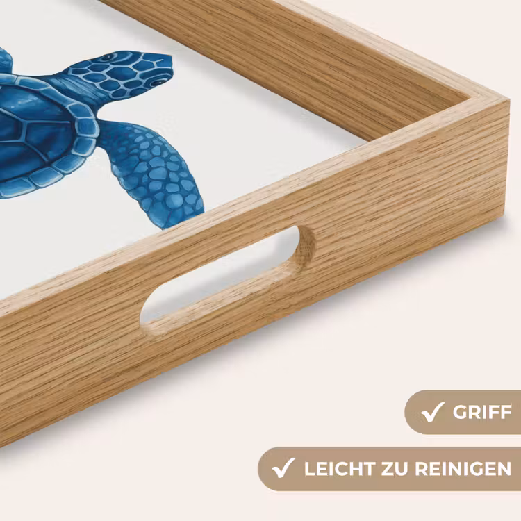 Schildpad - Blauw - Schild Dienblad Rechthoek middel -USP_HandgreepDE