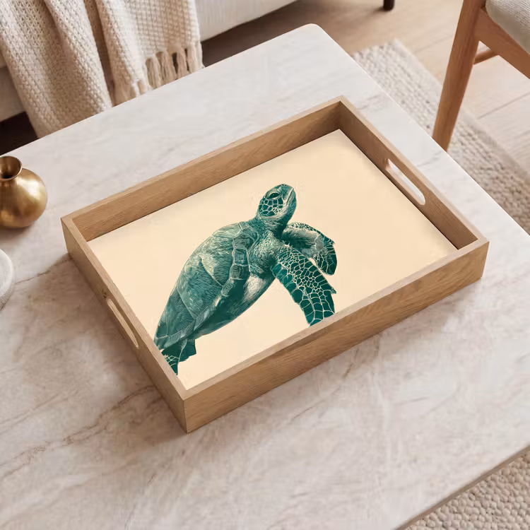Schildpad - Sierlijk - Groen - Schild Dienblad Rechthoek middel -sfeer1
