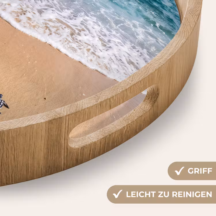 Schildpad - Jong - Strand - Oceaan - Blauw Dienblad Rond middel -USP_HandgreepDE