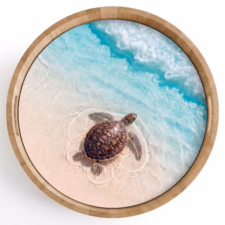 Schildpad - Helder water - Strand - Dieren - Natuur Dienblad Rond middel -z3d_shopping