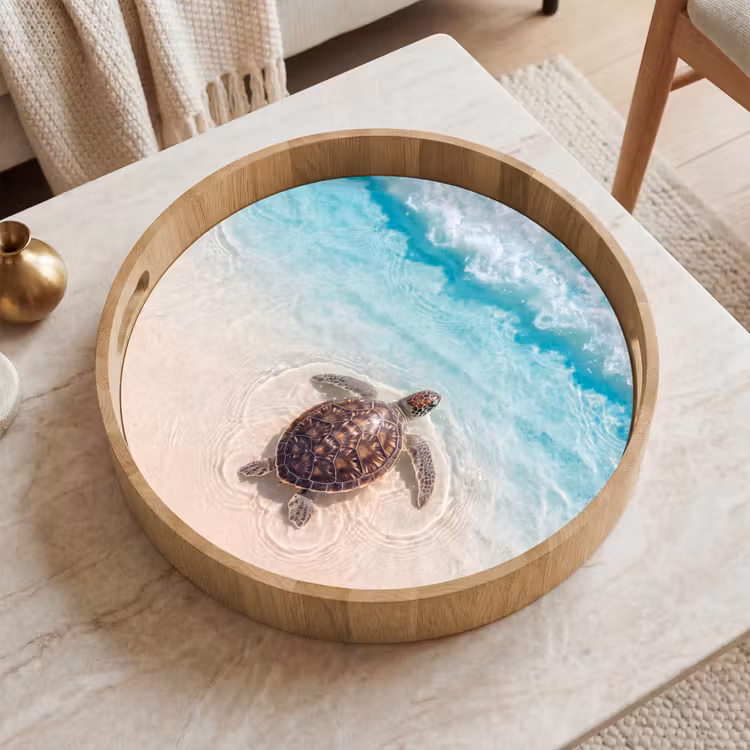 Schildpad - Helder water - Strand - Dieren - Natuur Dienblad Rond middel -sfeer1