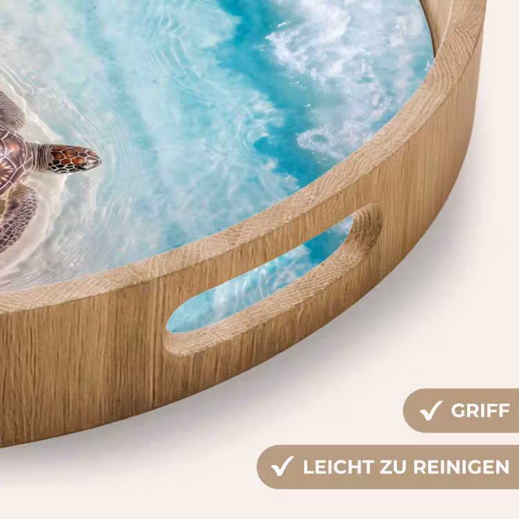 Schildpad - Helder water - Strand - Dieren - Natuur Dienblad Rond middel -USP_HandgreepDE