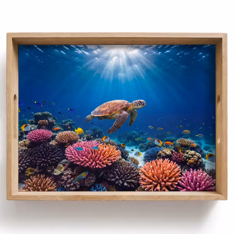 Schildpad - Koraalrif - Oceaan - Dieren - Blauw Dienblad Rechthoek middel -z3d_shopping