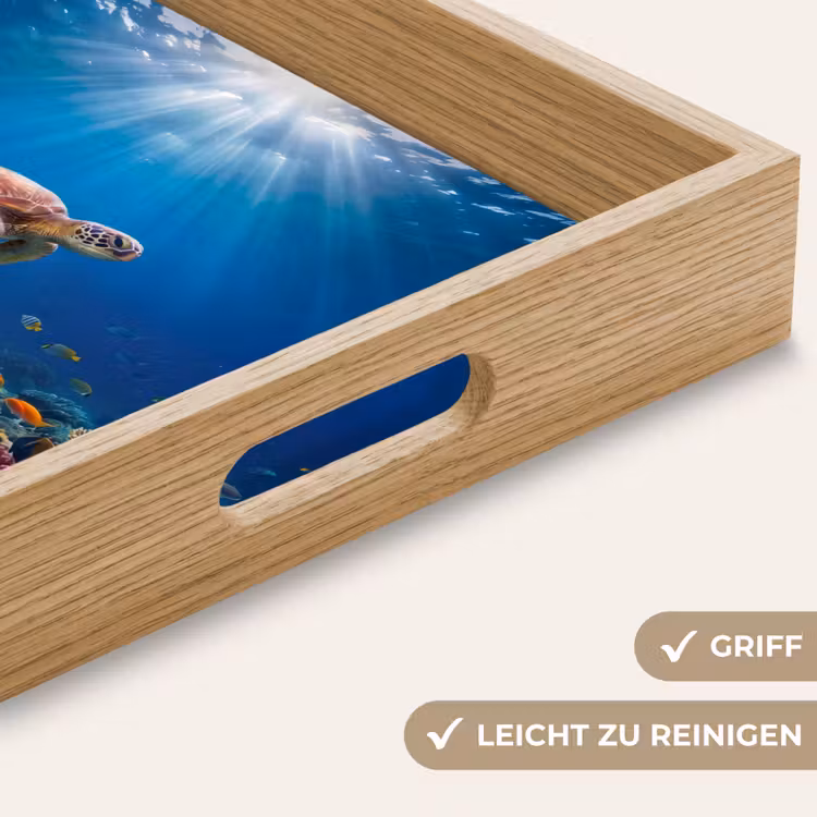 Schildpad - Koraalrif - Oceaan - Dieren - Blauw Dienblad Rechthoek middel -USP_HandgreepDE