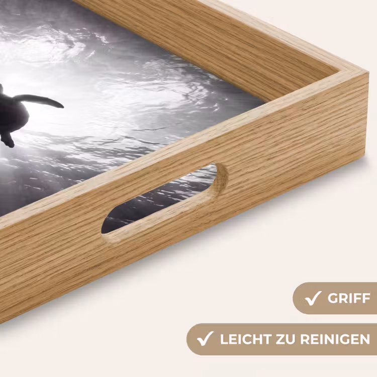 Schildpad - Onderwater - Lichtstralen - Oceaan - Zwart-wit Dienblad Rechthoek middel -USP_HandgreepDE