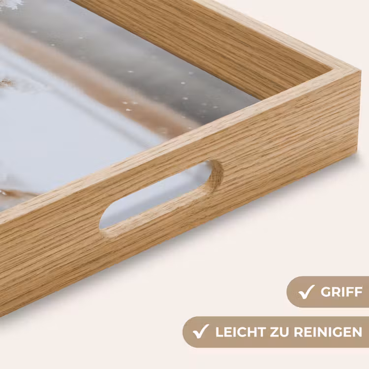 Riet - Meer - Winter - Natuur - Sneeuw - Beige Dienblad Rechthoek middel -USP_HandgreepDE