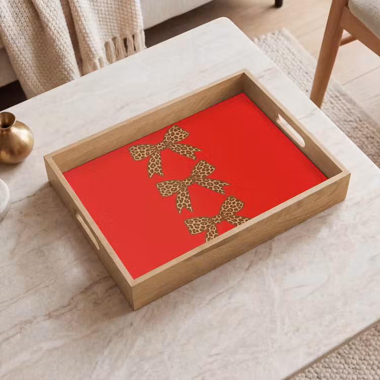 Strikken - Panterprint - Rood Dienblad Rechthoek middel -sfeer1