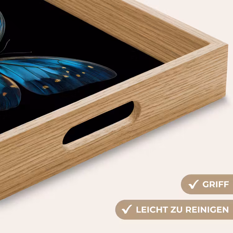 Vlinder - Blauw - Contrast Dienblad Rechthoek middel -USP_HandgreepDE