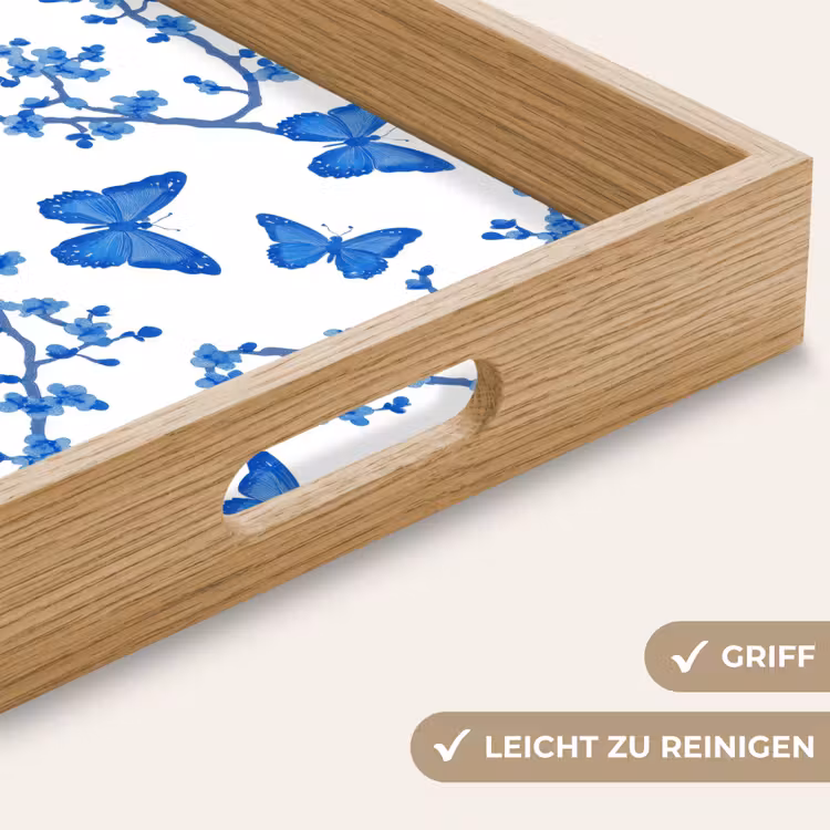 Vlinder - Bloemen - Blauw Dienblad Rechthoek middel 911 -USP_HandgreepDE