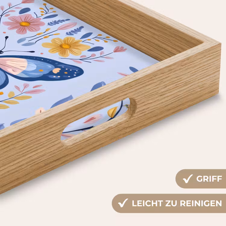 Vlinder - Lichtblauw - Sierlijk - Bloemen Dienblad Rechthoek middel -USP_HandgreepDE