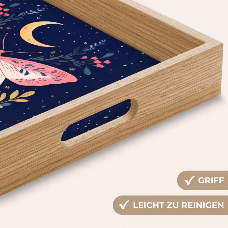 Vlinder - Maan - Bloemen - Sterrenhemel Dienblad Rechthoek middel -USP_HandgreepDE