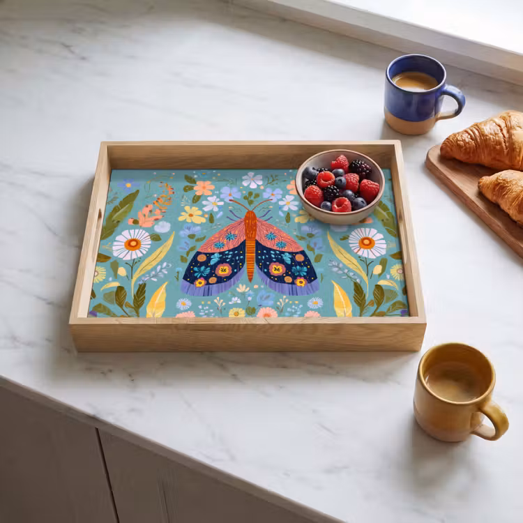 Vlinder - Sierlijk - Bloemen - Bladeren Dienblad Rechthoek middel -sfeer2