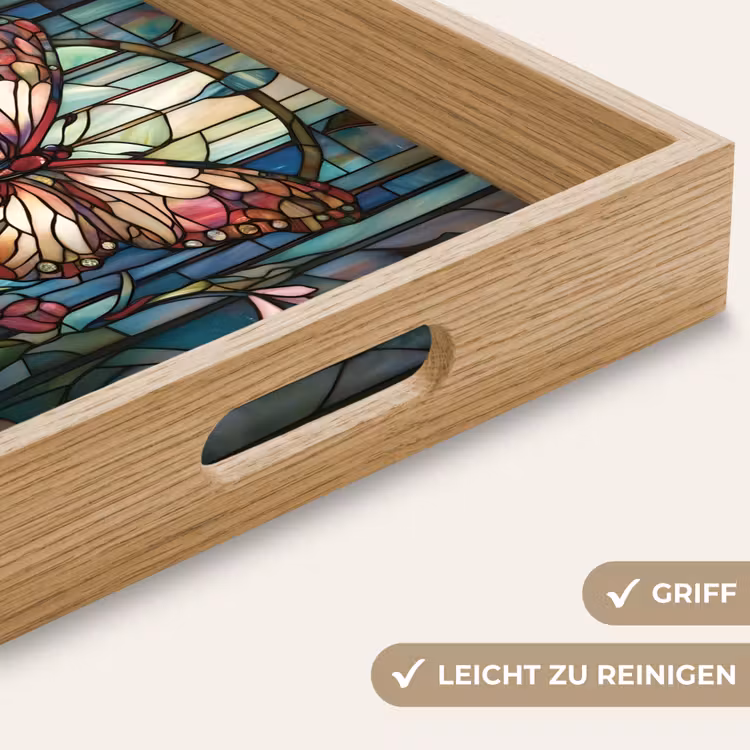Vlinder - Roze - Bloemen - Bladeren Dienblad Rechthoek middel -USP_HandgreepDE