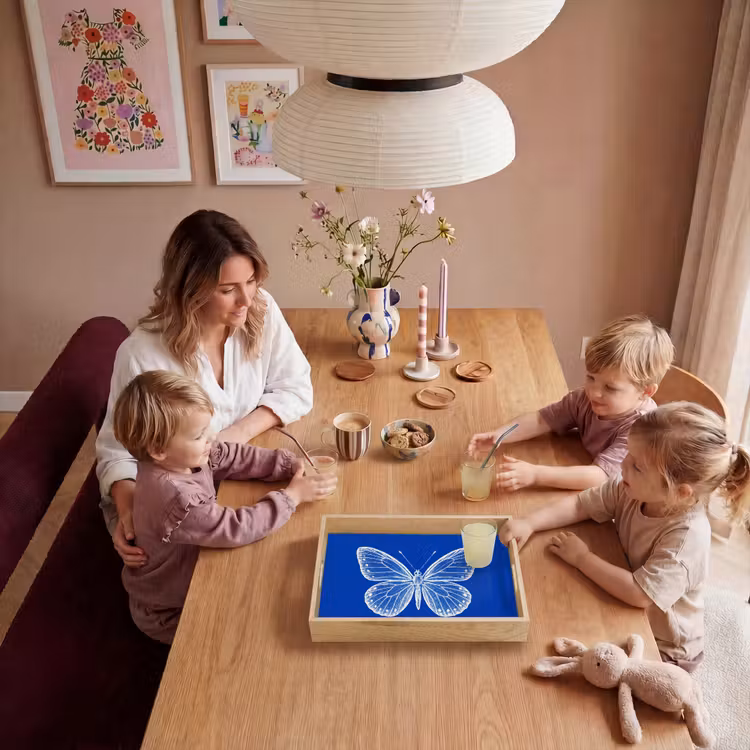 Vlinder - Wit - Getekend - Stippen Dienblad Rechthoek middel -sfeer4