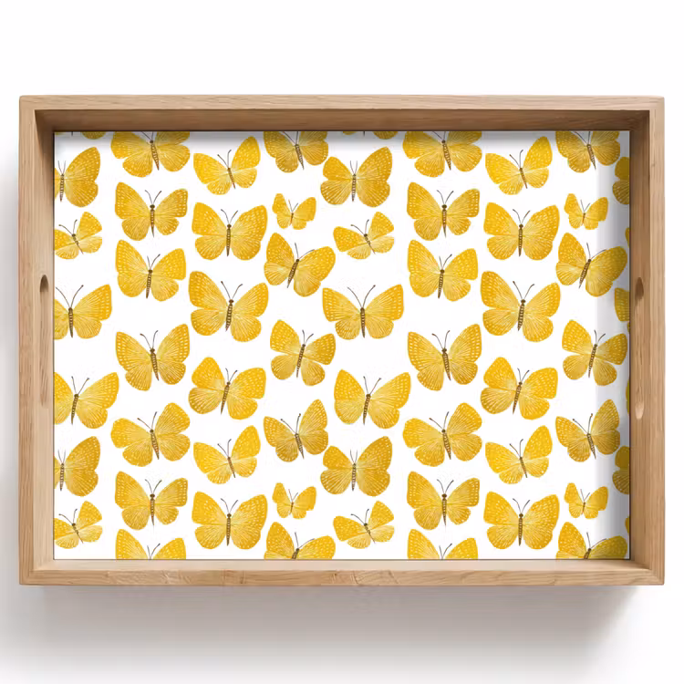 Vlinders - Botanisch - Illustratie - Geel - Wit Dienblad Rechthoek middel 911 -z3d_shopping