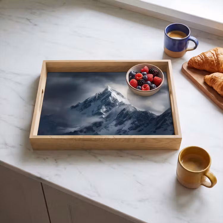 Sneeuw - Berg - Wolken Dienblad Rechthoek middel -sfeer2