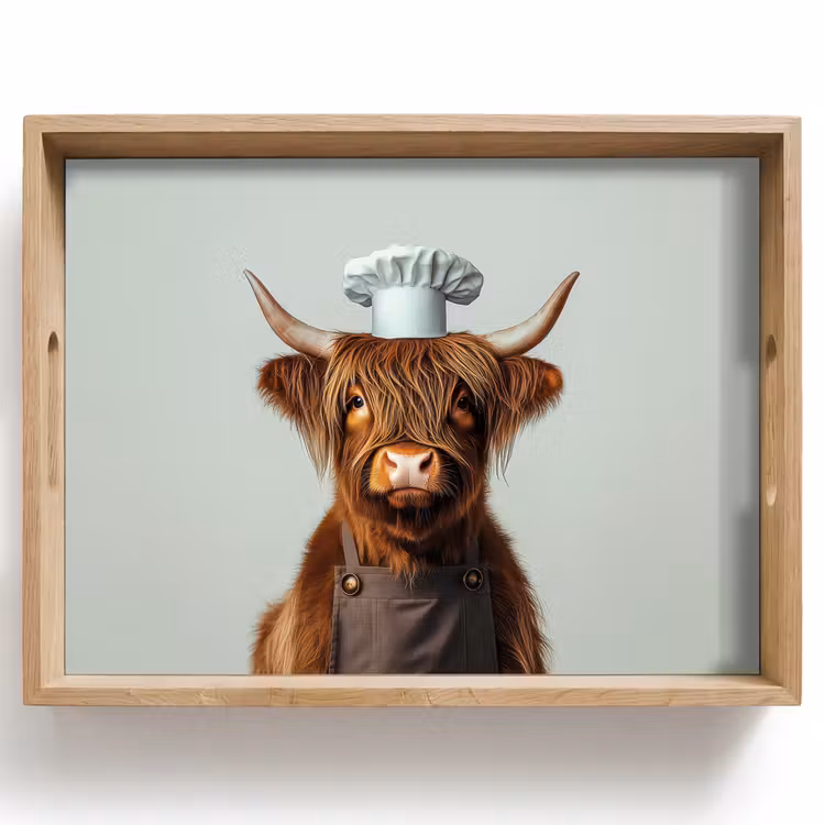 Schotse Hooglander - Bruin - Hoorns - Kokskleding Dienblad Rechthoek middel -z3d_shopping